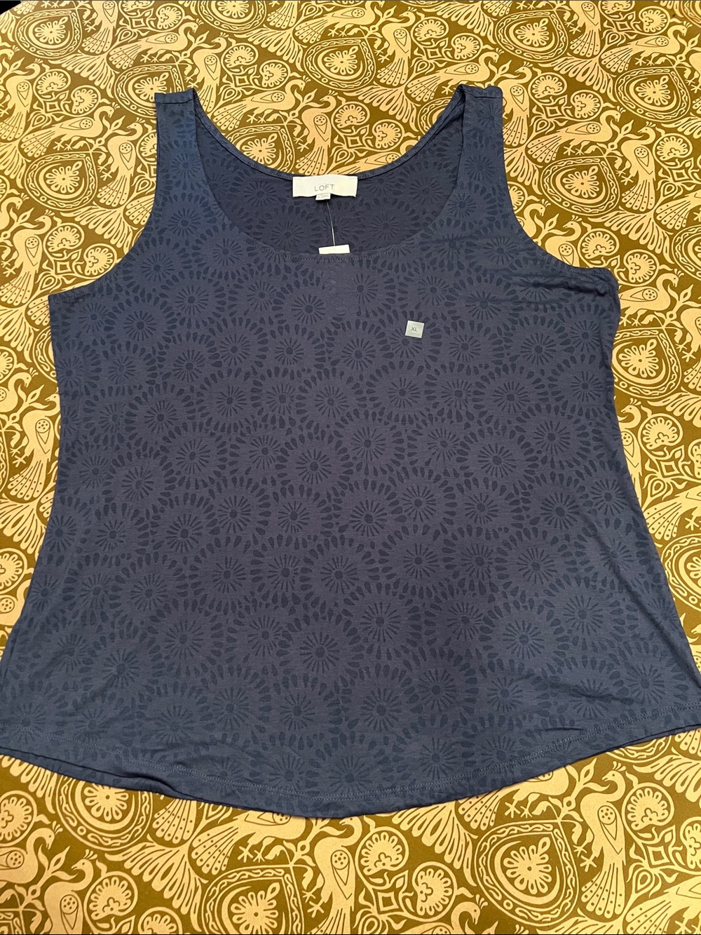 LOFT Deep Blue/Purple Floral-Textured Scoop Neck Tank